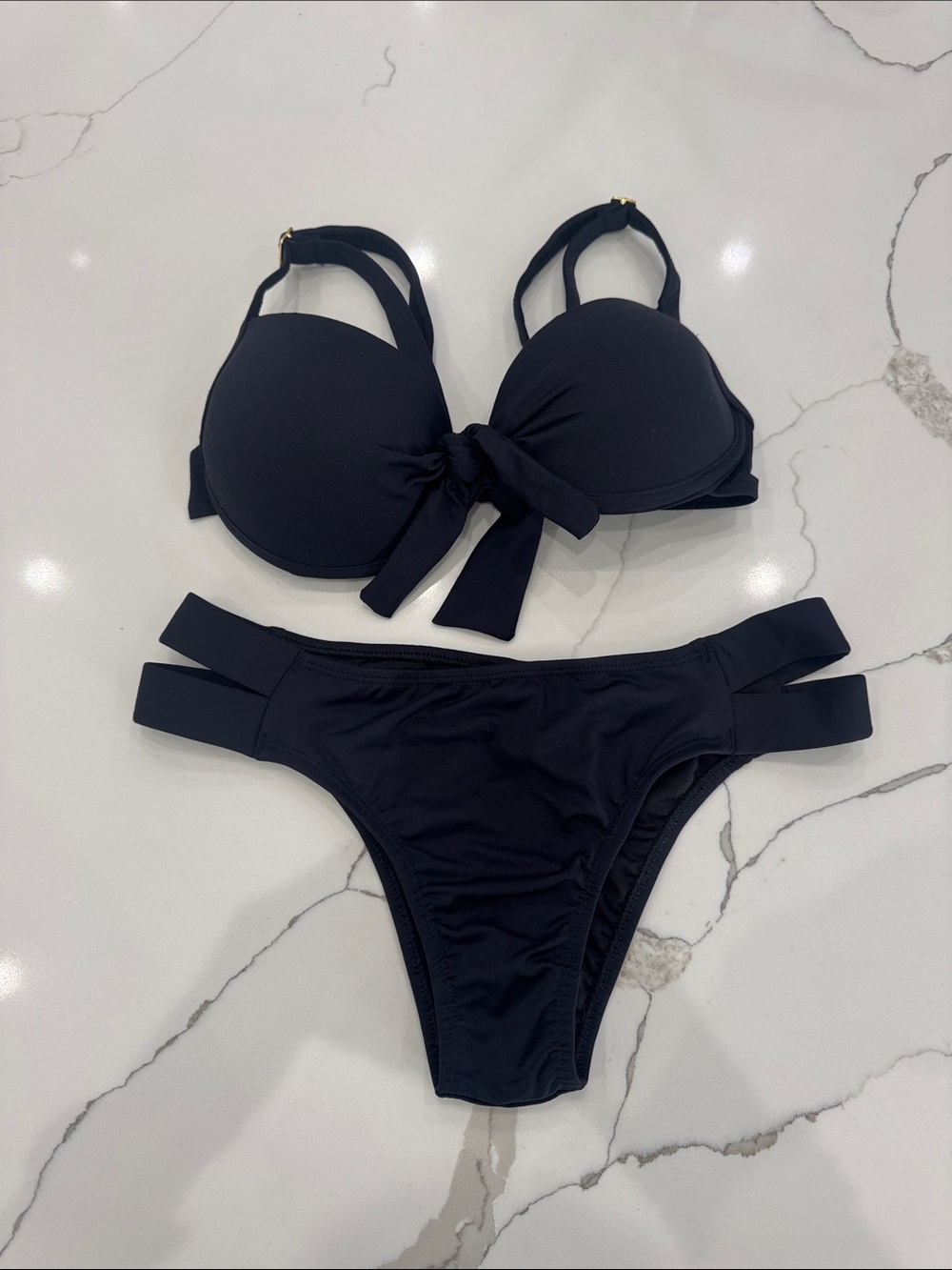 Black Women's Two-Piece Bikini Set with Tie Front Top NWT